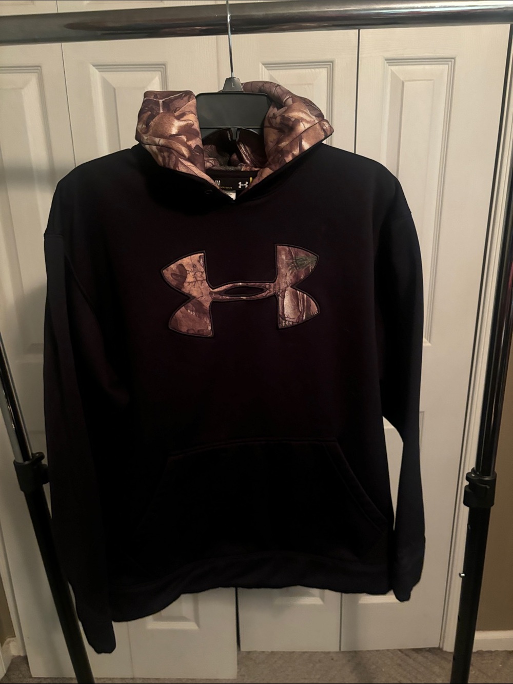 Under Armour Black Hoodie with Brown Camo Logo and Hood/ Missing hoodie string